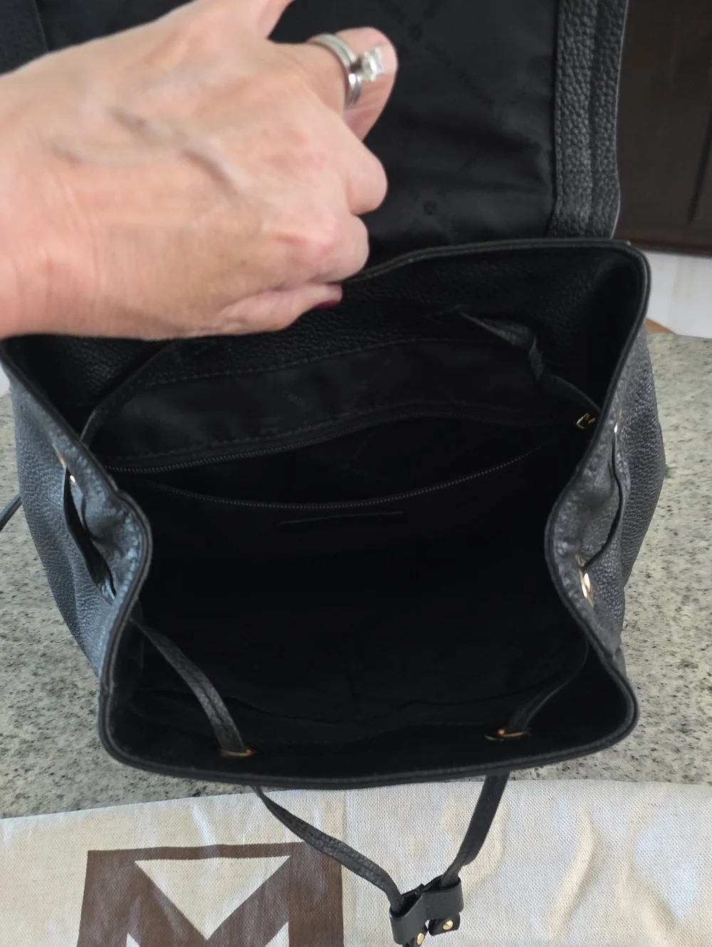 Michael Kors Black Pebble Leather Backpack with Gold Hardware